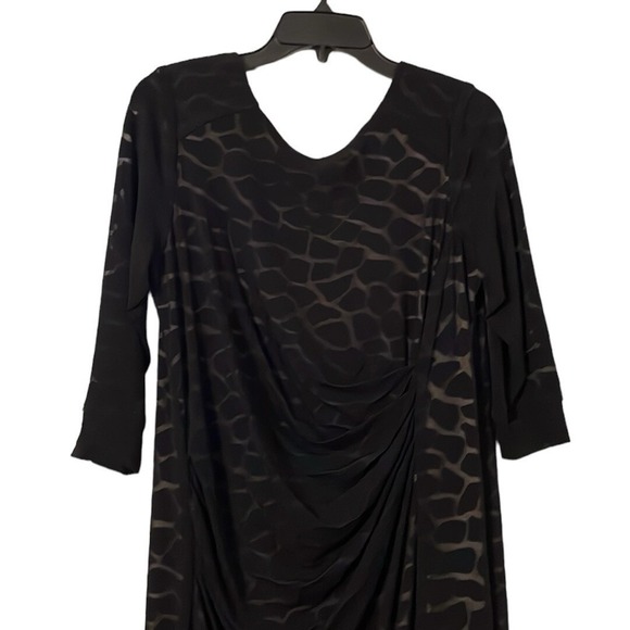 ABS Allen Schwartz Women's Black Midi Side‎ Rushed Animal Print Dress Size 0X - Picture 3 of 9